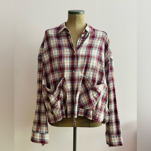 Plaid cropped shirt with raw edge